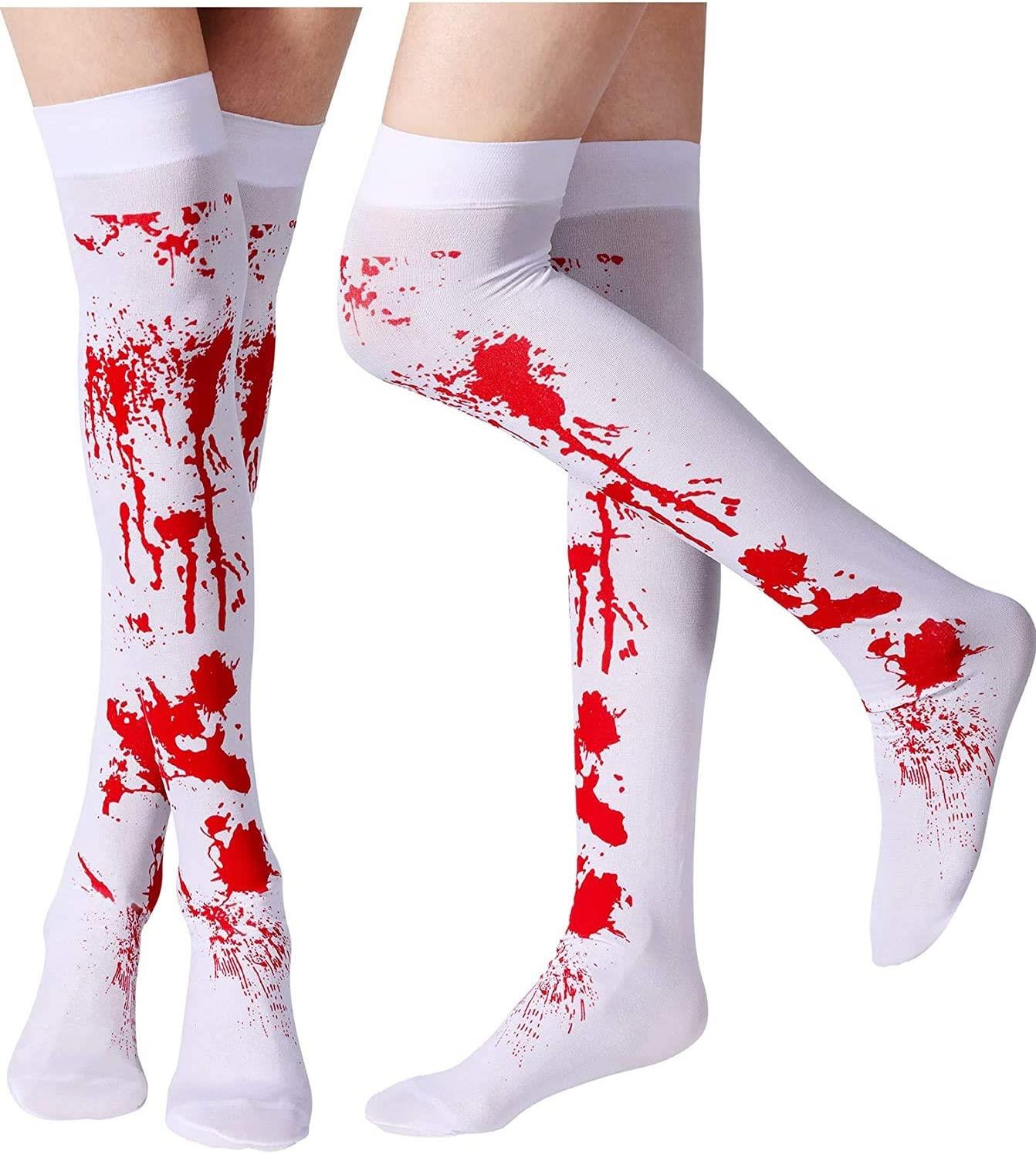 Scary Blood-Stained Halloween Stockings - Over Knee, 1 Pair