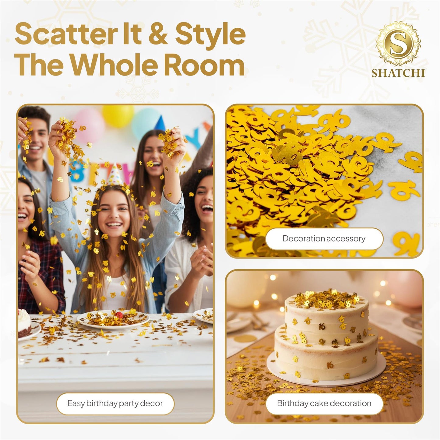 16th Birthday Confetti in Gold, 14g, 4 Packs
