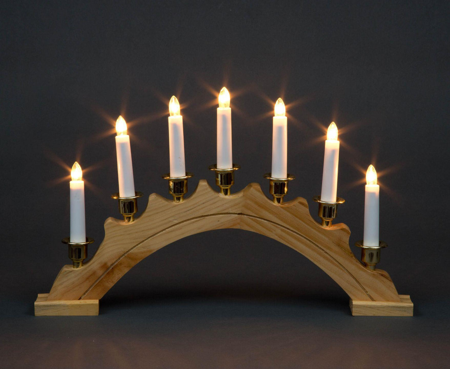 Christmas Wooden Arc Candle Bridge Light - 7 Bulbs, 39x27cm