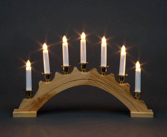 Christmas Wooden Arc Candle Bridge Light - 7 Bulbs, 39x27cm