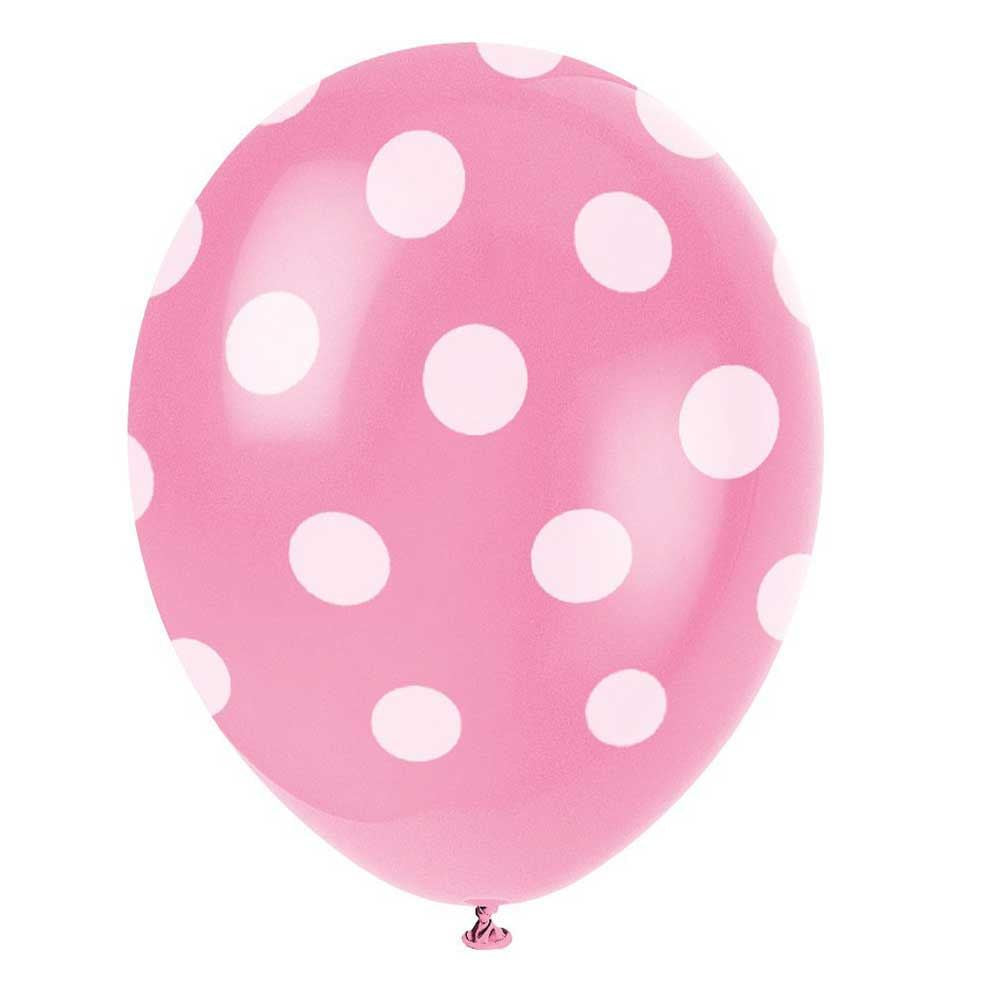 6 Pcs 12" Polka Dot Balloons Light Pink