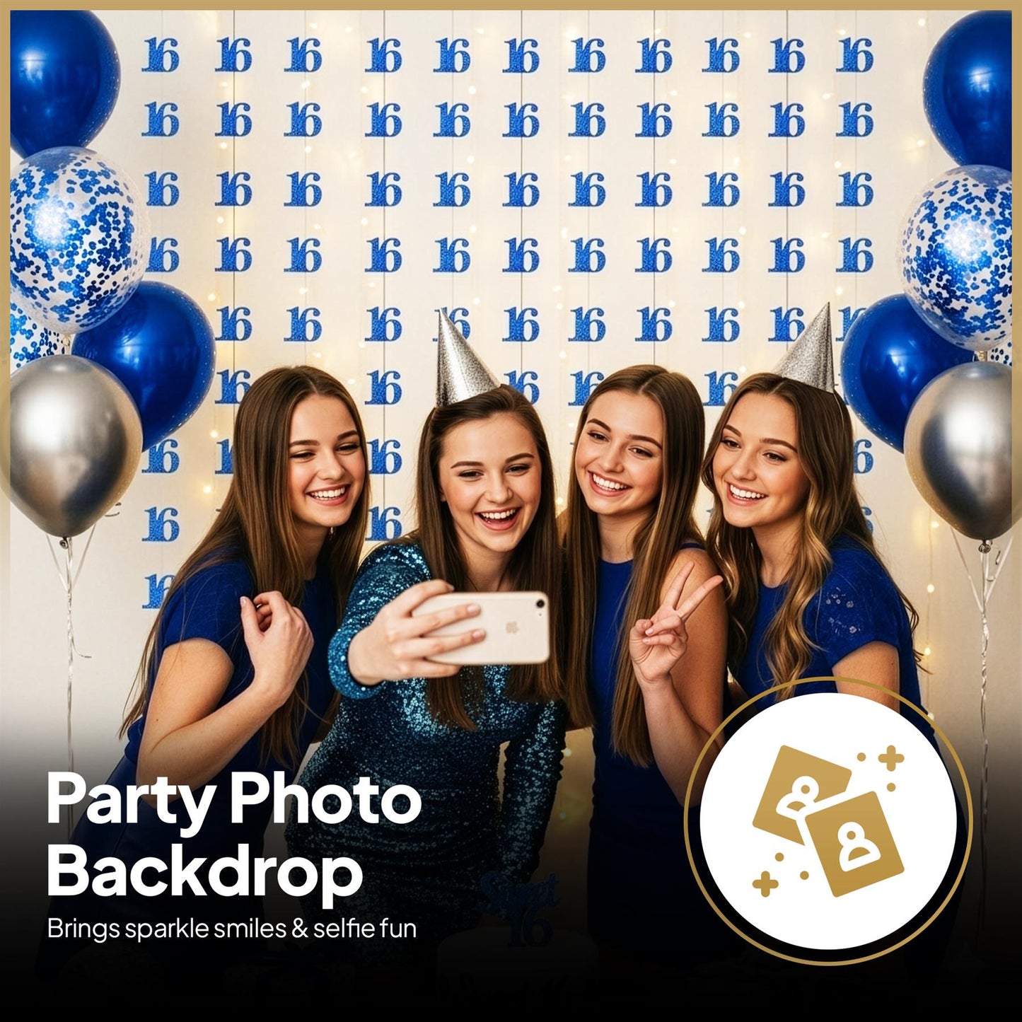 Shatchi 16th Glitz Blue Foil Hanging String Party Decorations Pack of 6