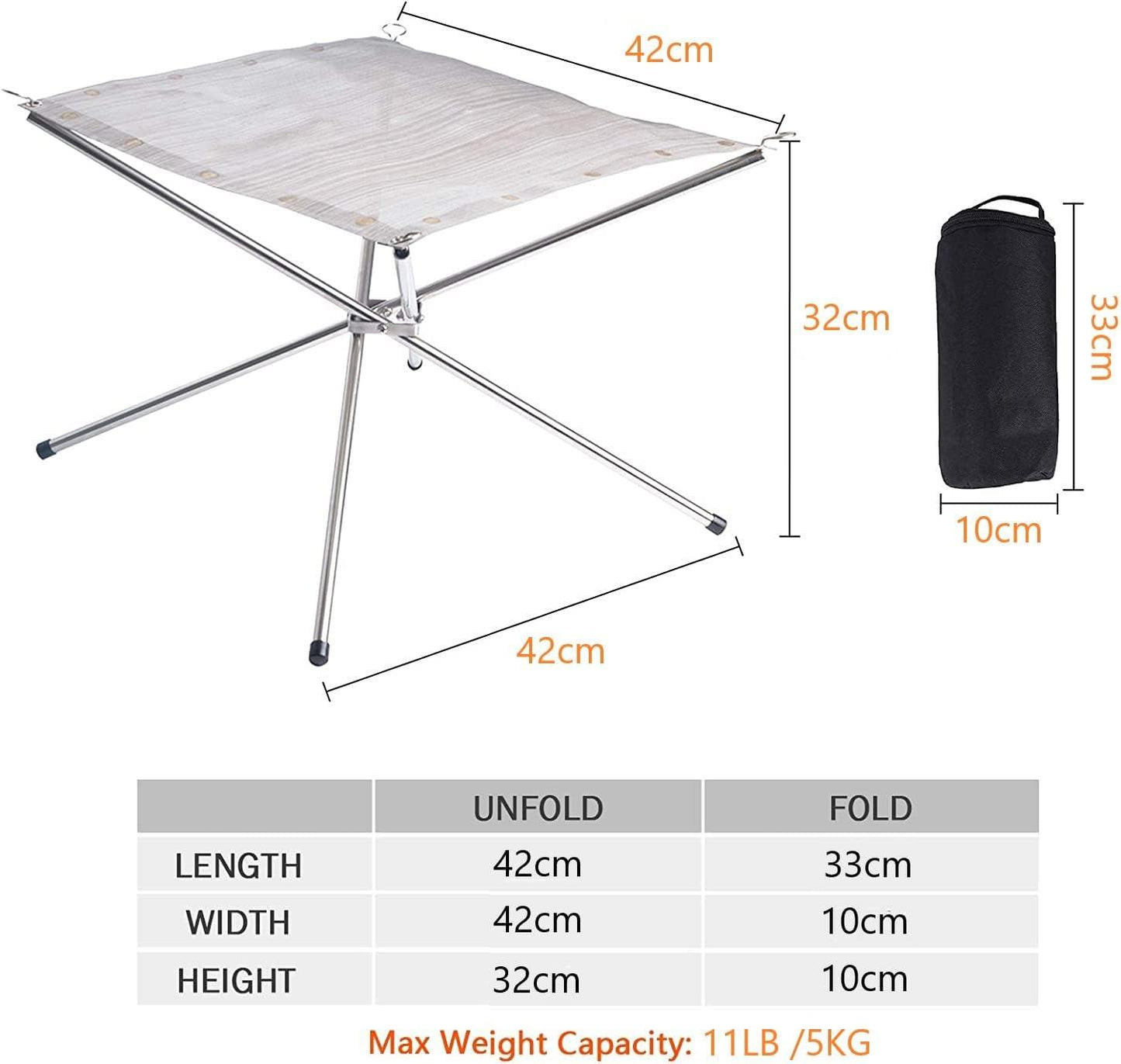 Foldable Stainless Steel Mesh Fire Pit - 42x42x34cm