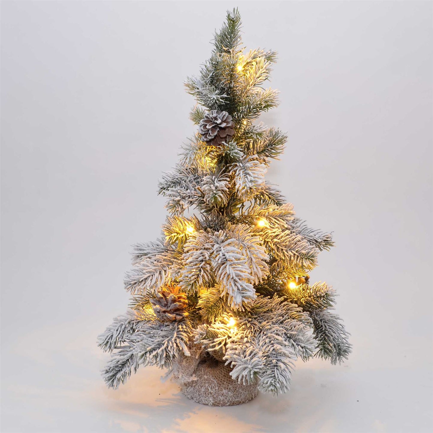 50cm Pre-Lit Novelty Christmas Tree with Frosted Tips and Pine Cones