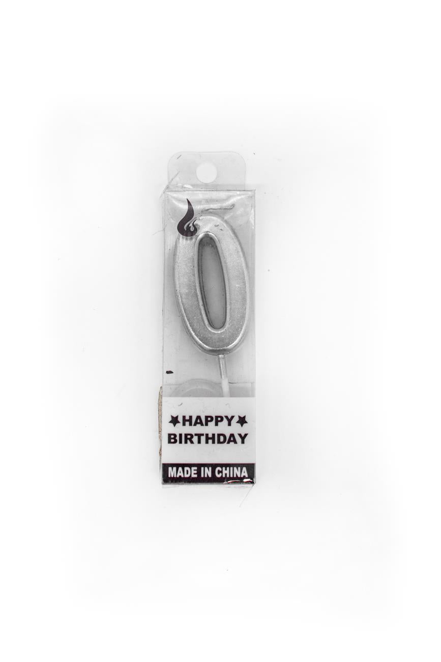 Silver 0 Number Candle for Cake