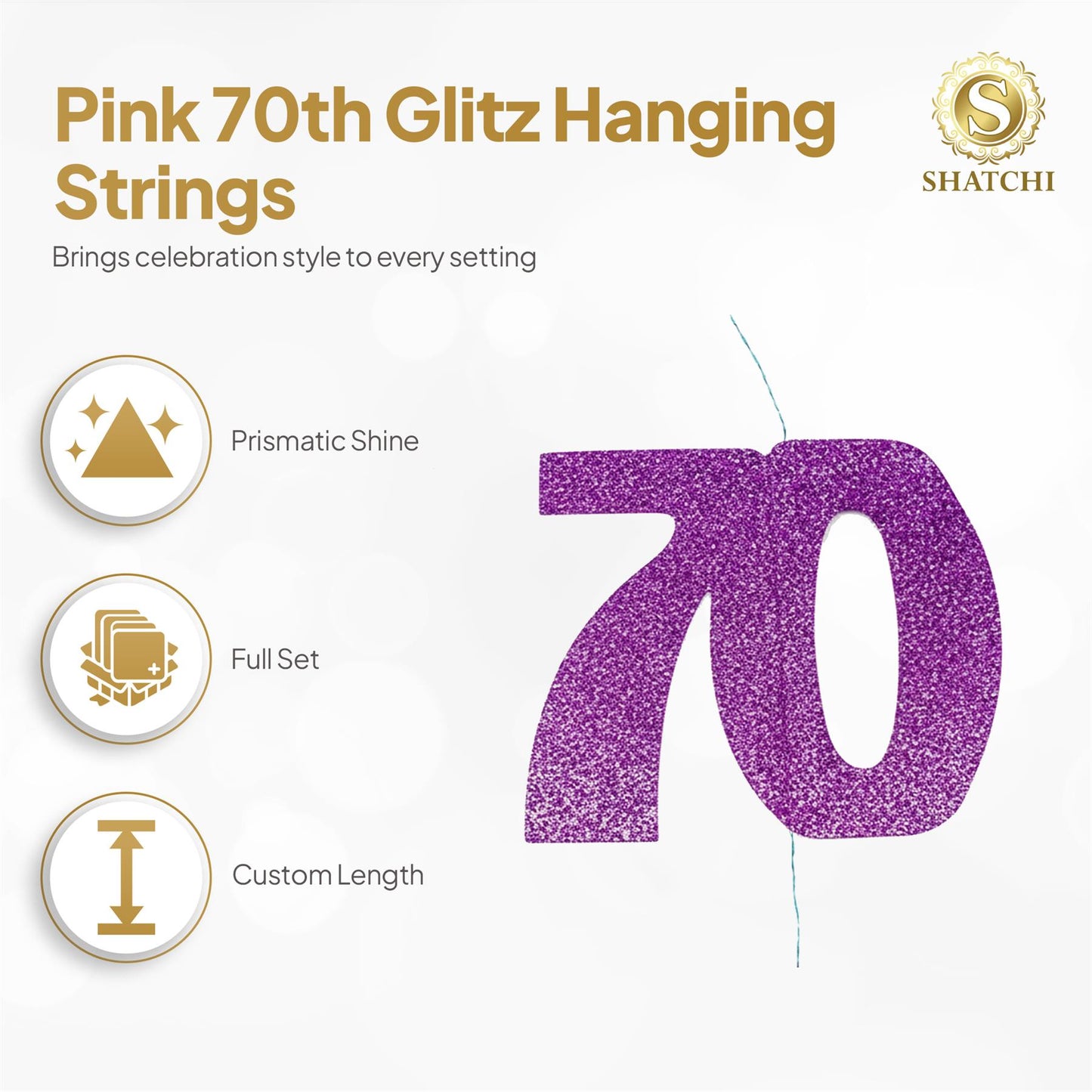Shatchi 70th Glitz Pink Foil Hanging String Party Decorations Pack of 6