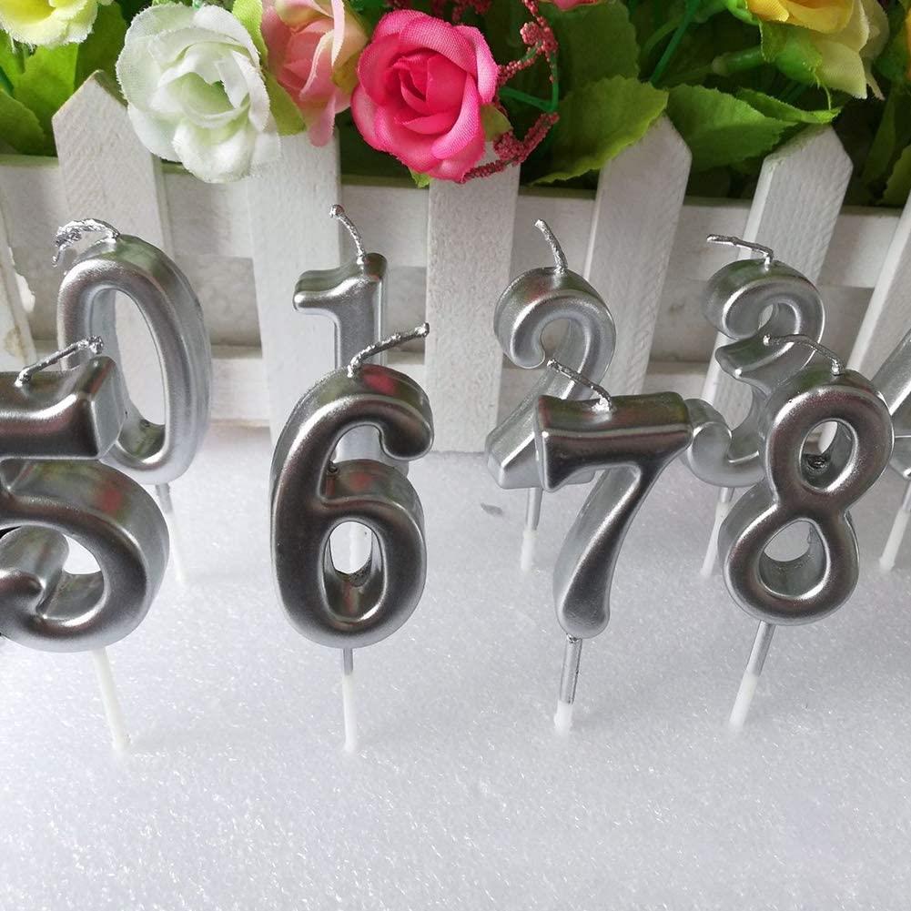 Silver 8 Number Candle Party Cake Decoration