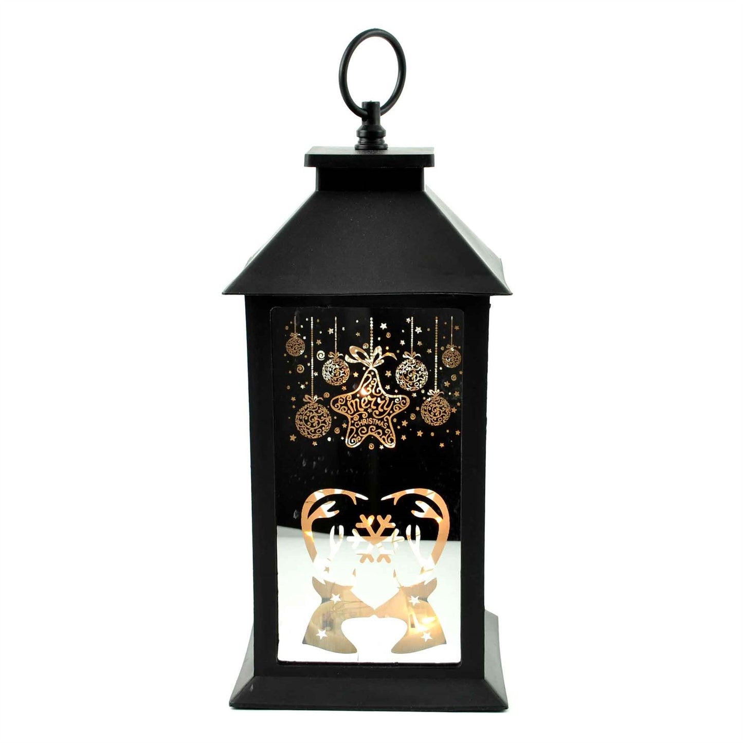 Black Christmas Lantern with Warm White LED String Lights