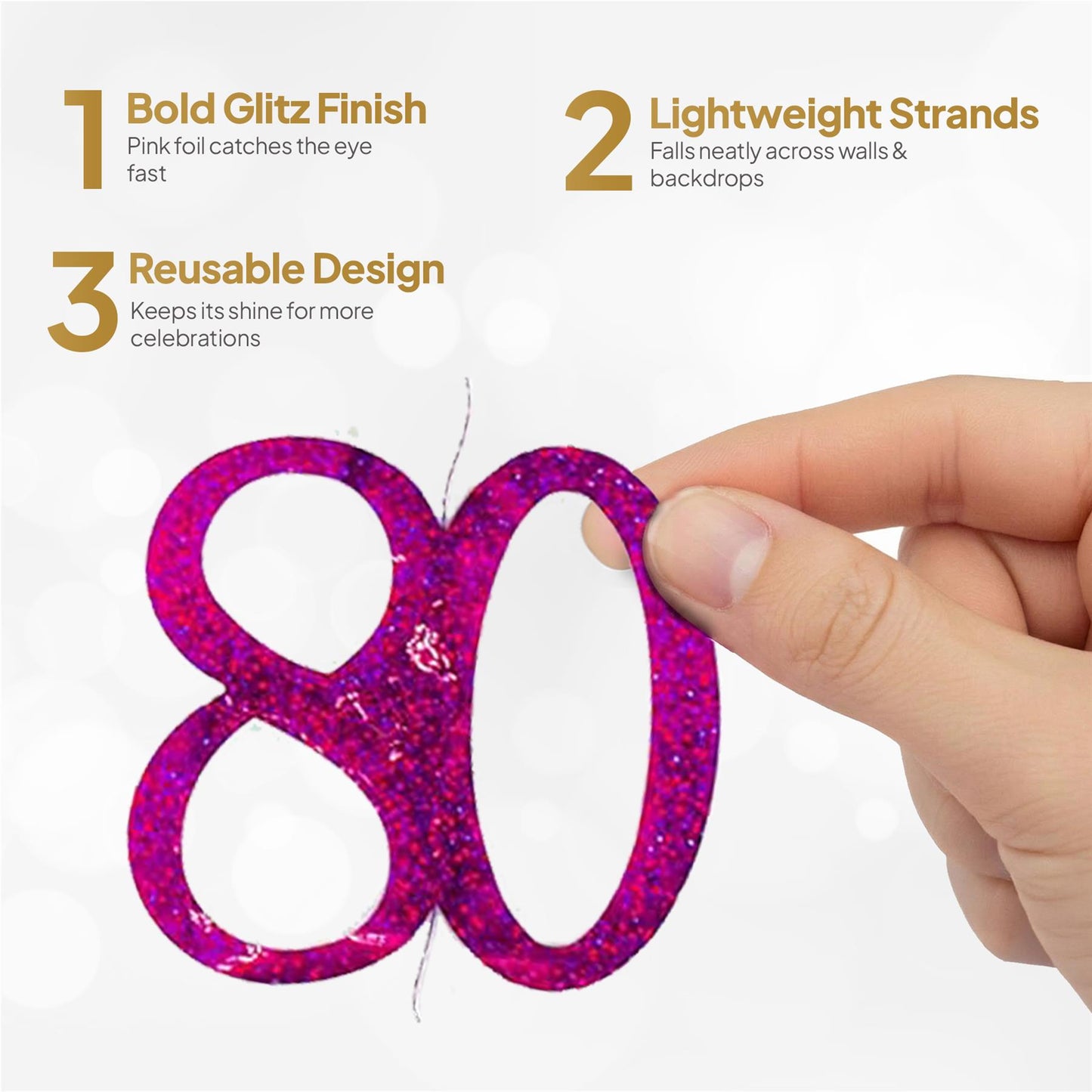 Shatchi 80th Glitz Pink Foil Hanging String Party Decorations Pack of 6