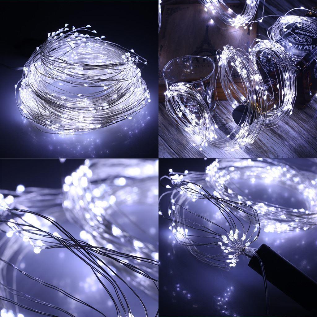 20 White LED Lights with Silver Wire (Battery Operated)