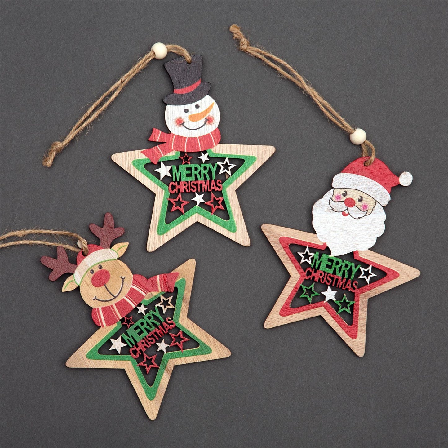 3 Pcs Wooden Craft Ornaments for Christmas