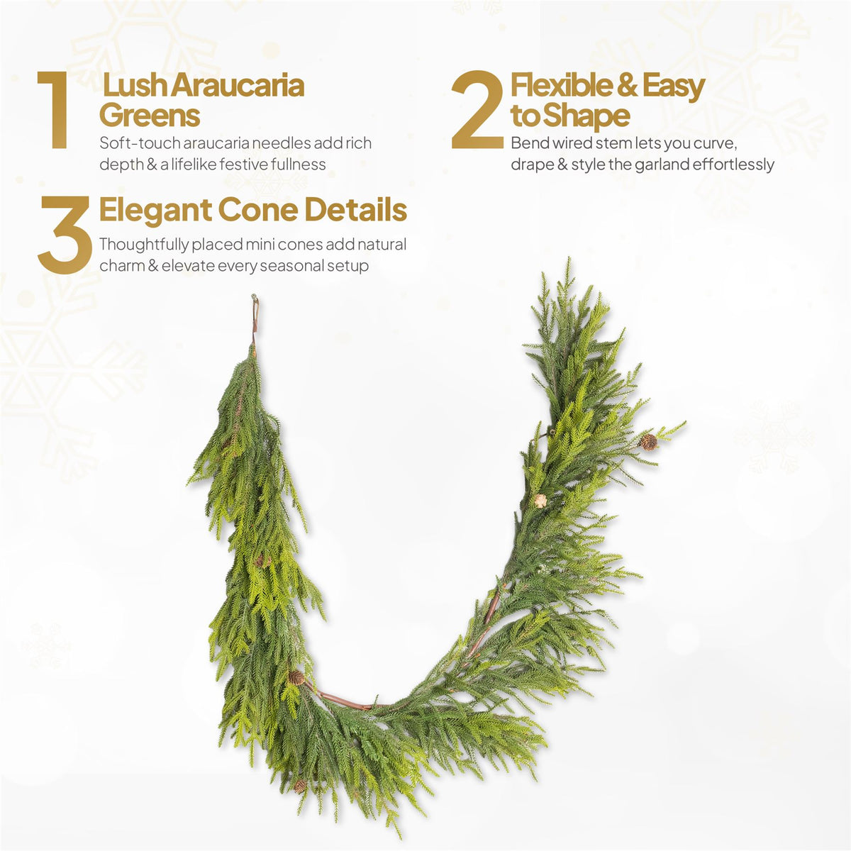 180CM ARAUCARIA WITH MINI PINE CONES GARLAND