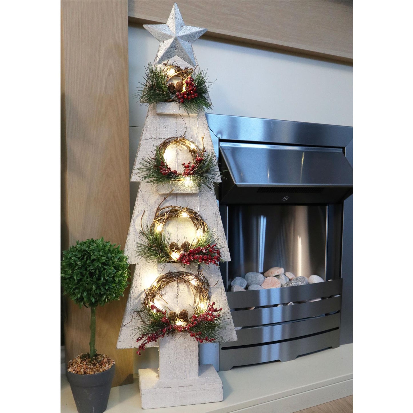 Grey Wooden Tree with White Bulbs