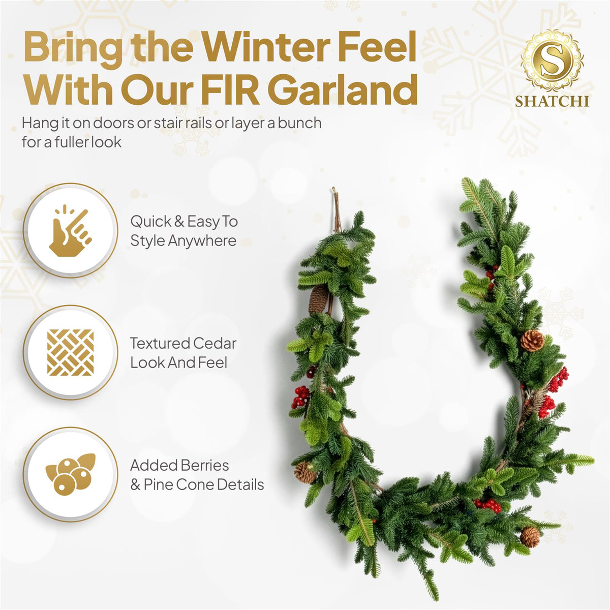 180CM FIR WITH BERRIES AND PINE CONES GARLAND