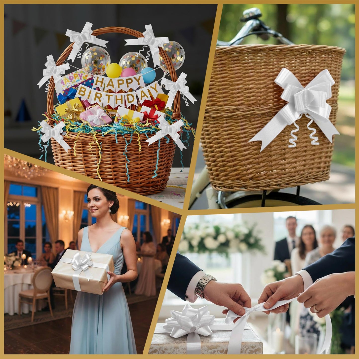 Shatchi 60pcs White 50mm/5cm Pull Bows Gift Wrap & Hampers