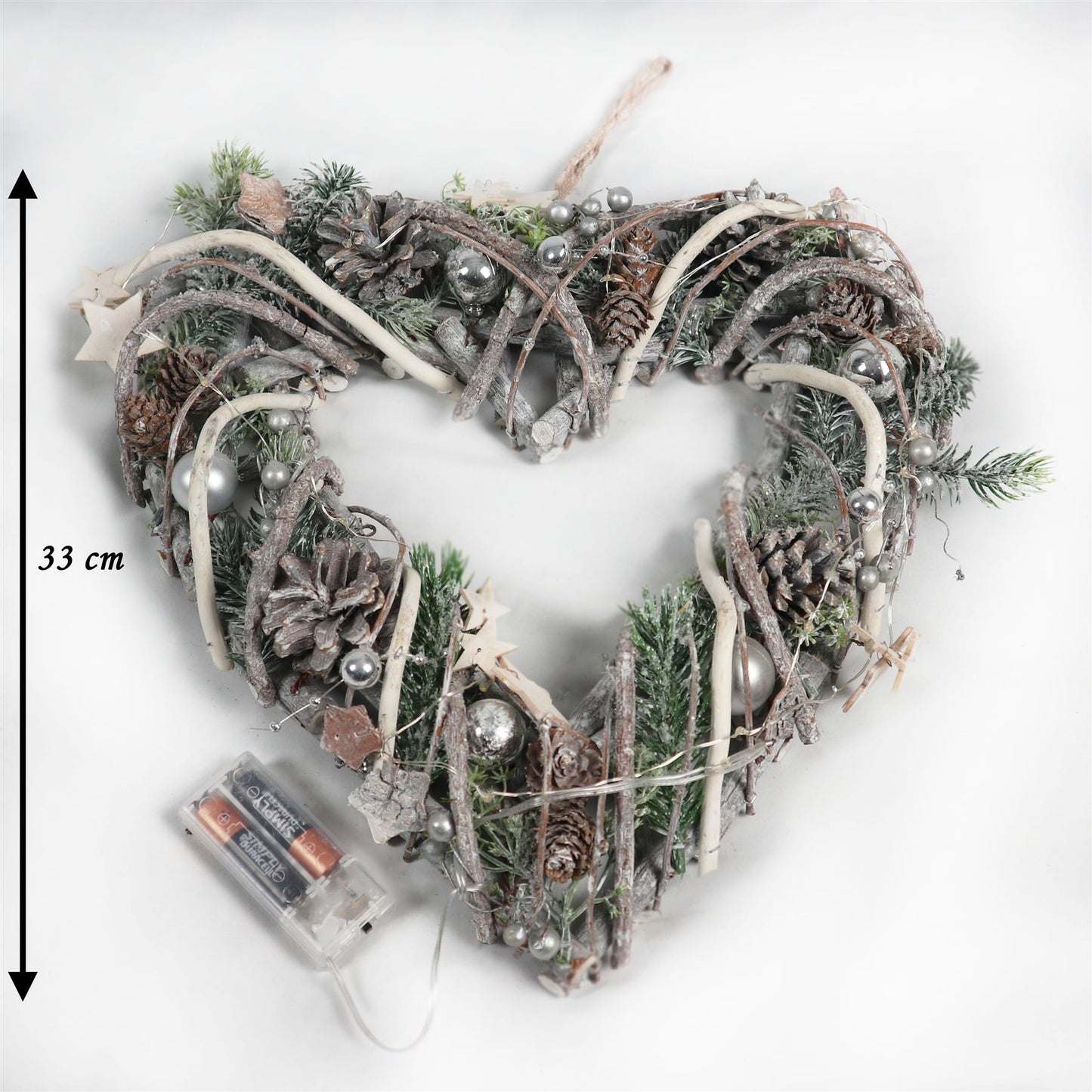 33x7cm Wooden Twig Heart with 20 LEDs