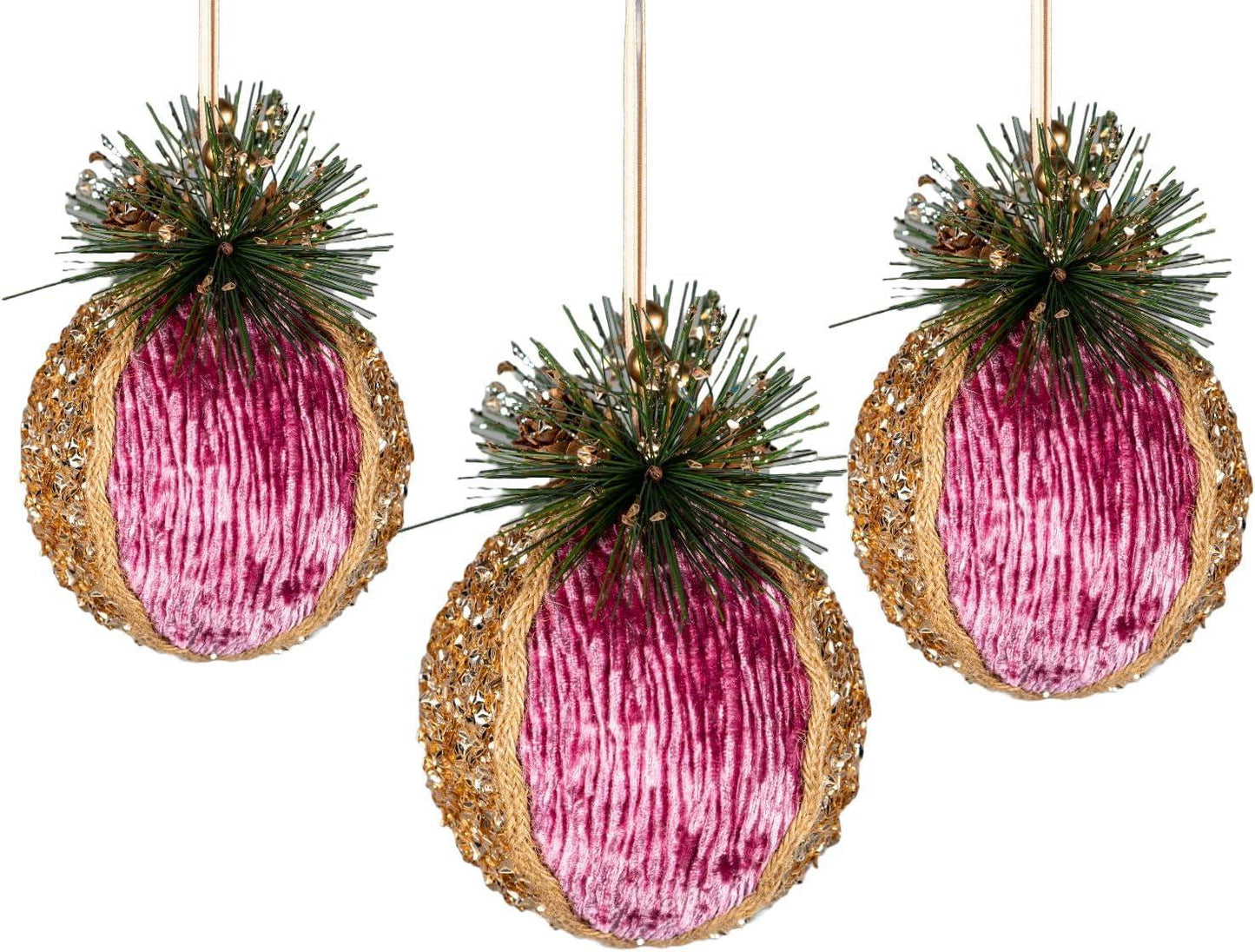 11.5cm Pink Glitter Bauble, 3pcs Set