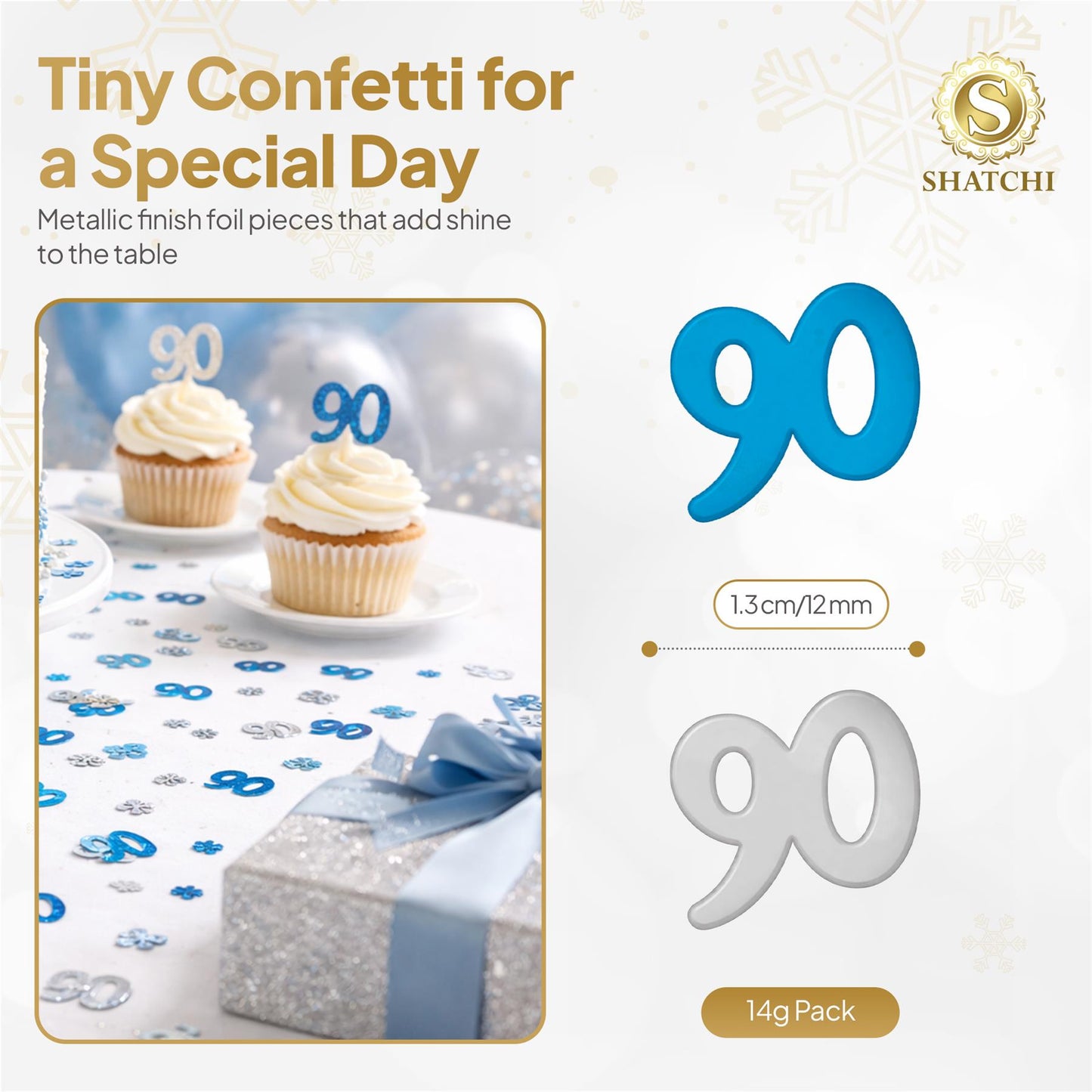 90th Birthday Confetti Blue & Silver 14G 1PK