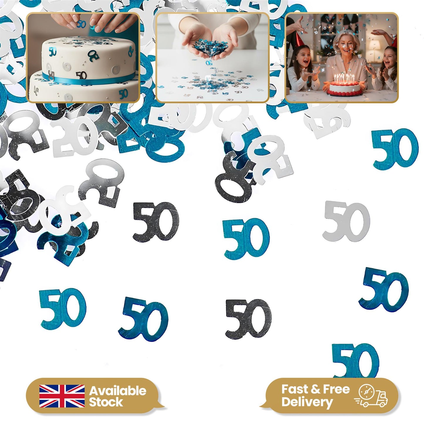 4 Packs of Blue Happy 50th Birthday Confetti (14g)