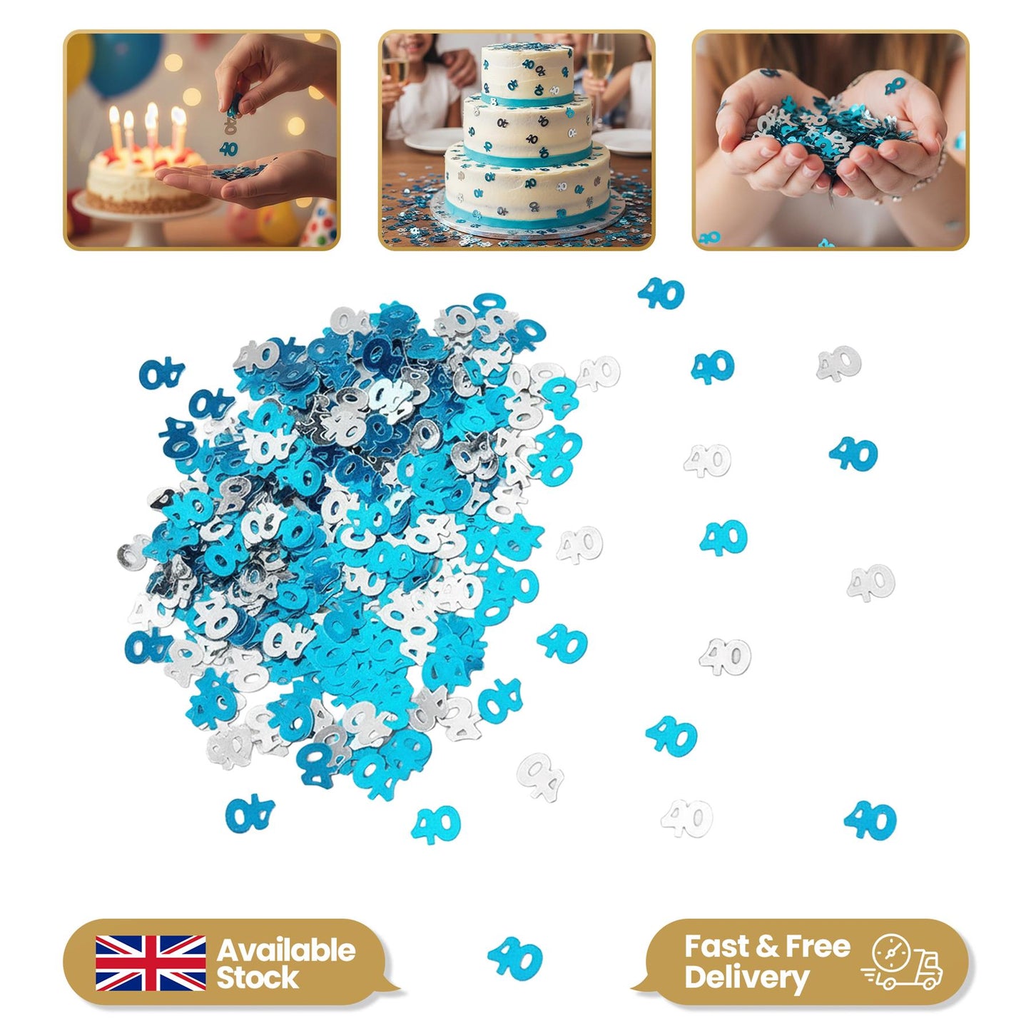 2 Packs of 40th Blue Happy Birthday Confetti 14g each