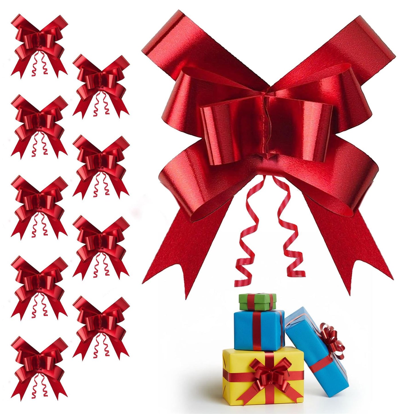 Shatchi 20pcs Red 30mm/3cm Pull Bows for Wrap, Hampers, Parties & Craft Use