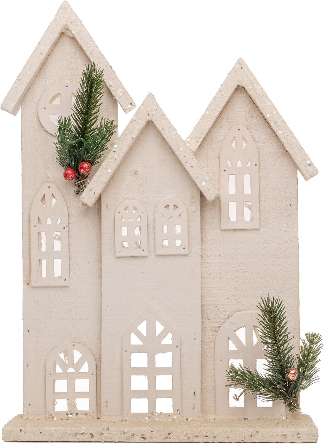 LED White Snow Covered Wooden House 24x7x35cm