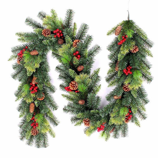 2m Elegant Pre-Lit Christmas Garland with Mixed Tips, Berries, and Pine Cones