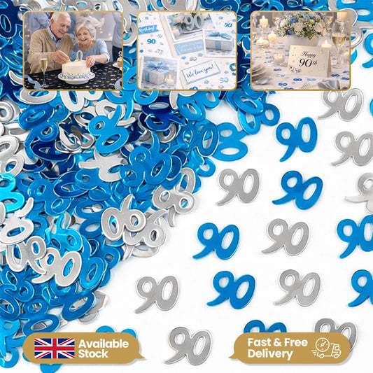 90th Birthday Confetti Blue & Silver 14G 1PK