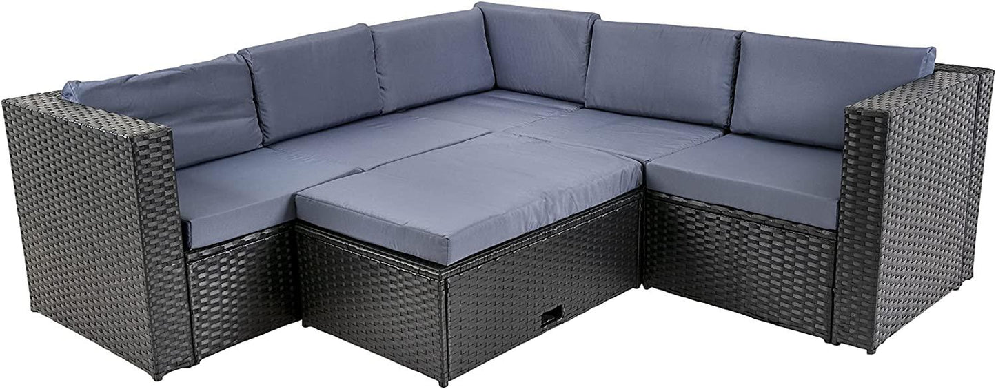 5-Seater Rattan Sofa Set with Table