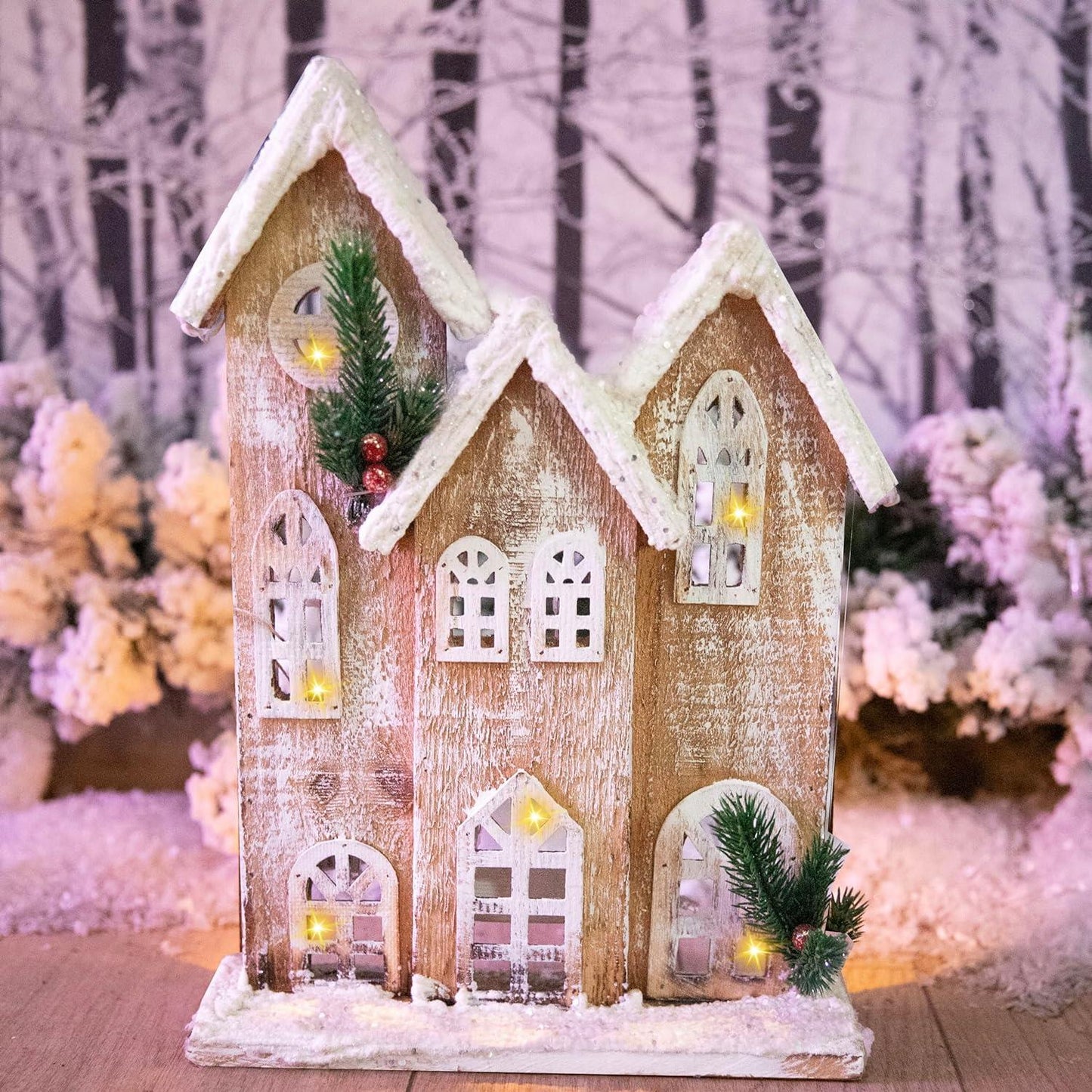 LED Rustic Wooden House 24x7x35cm