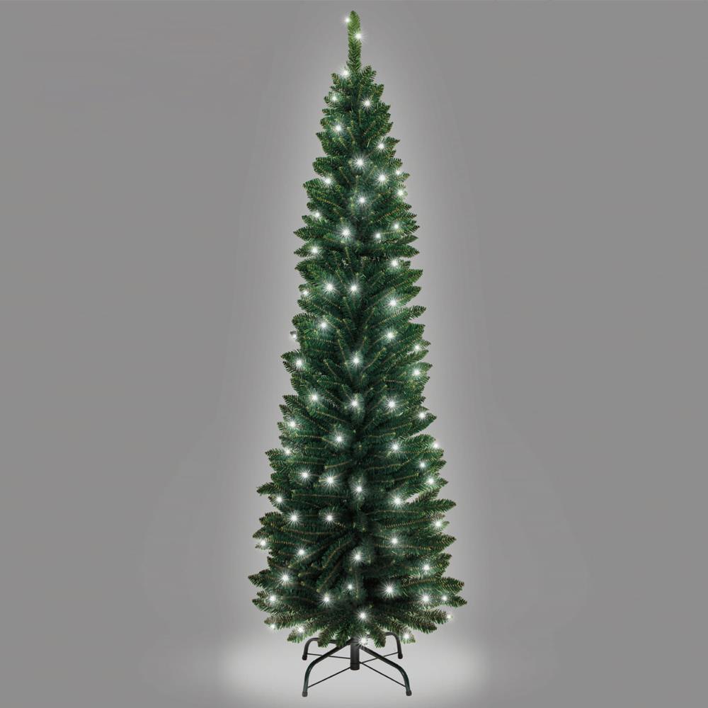 6Ft Pre-Lit Green Pencil Christmas Tree Cool White