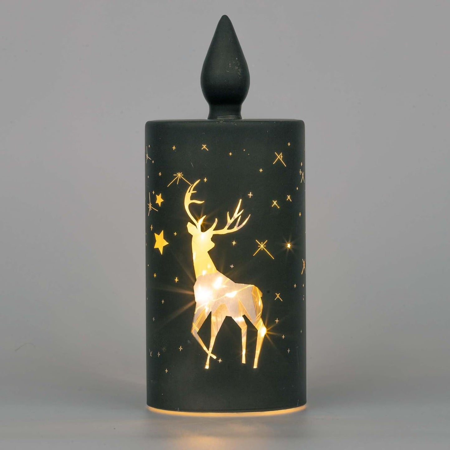 LED Black Glass Candle Vase with Stag Scene 22cm