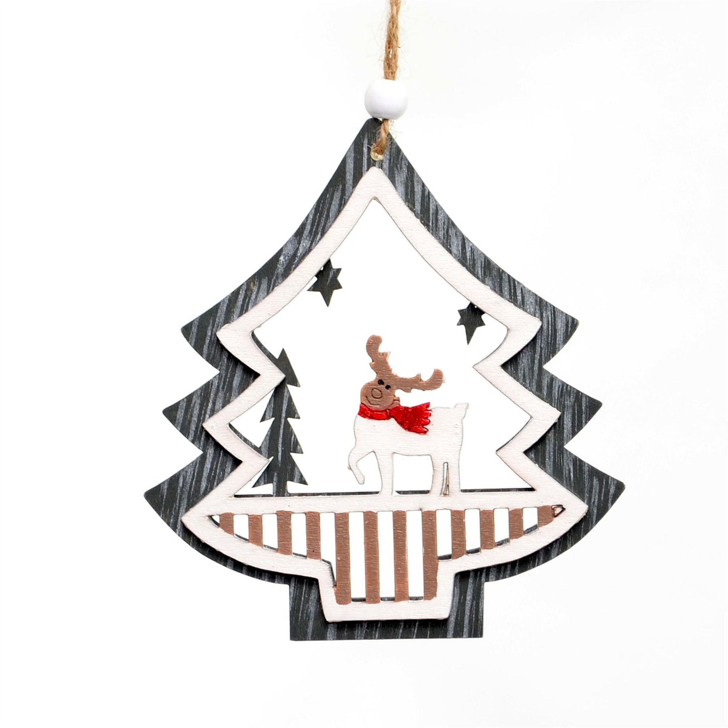 Christmas Wooden Grey Hanging Ornaments - Set of 3 pcs