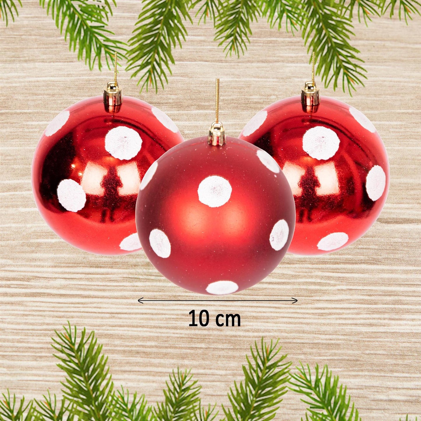 3 Red & White Baubles - 10cm