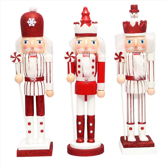 38cm Red & White Candy Cane Nutcrackers - 3pcs Set