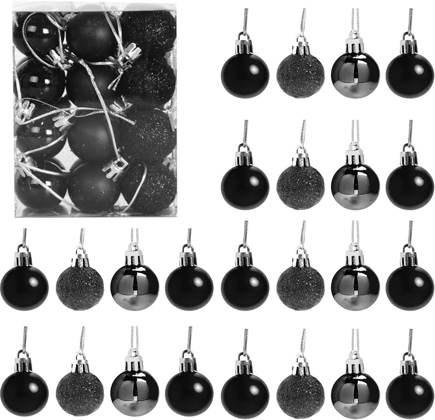 Baubles Black 3cm, 24pcs Set