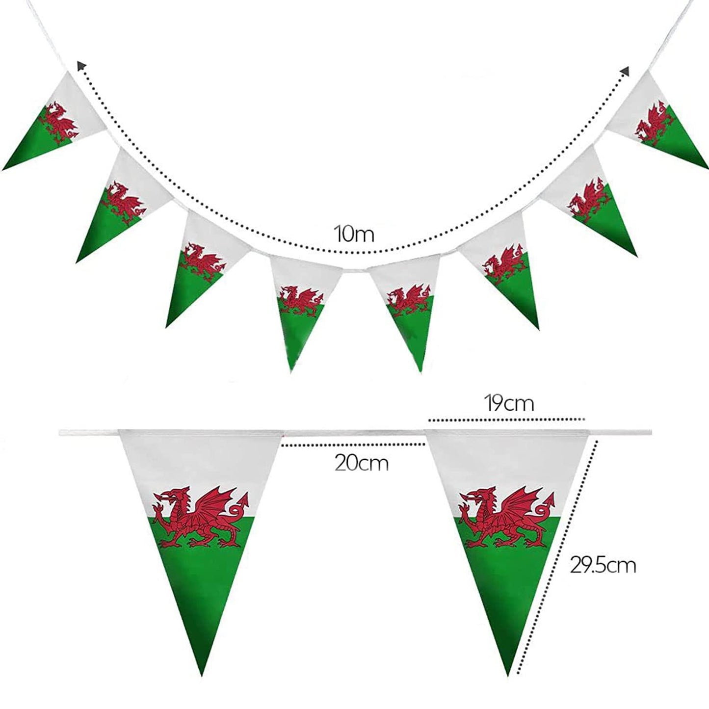 Welsh Triangle 20X30CM Bunting 10M 25Flags