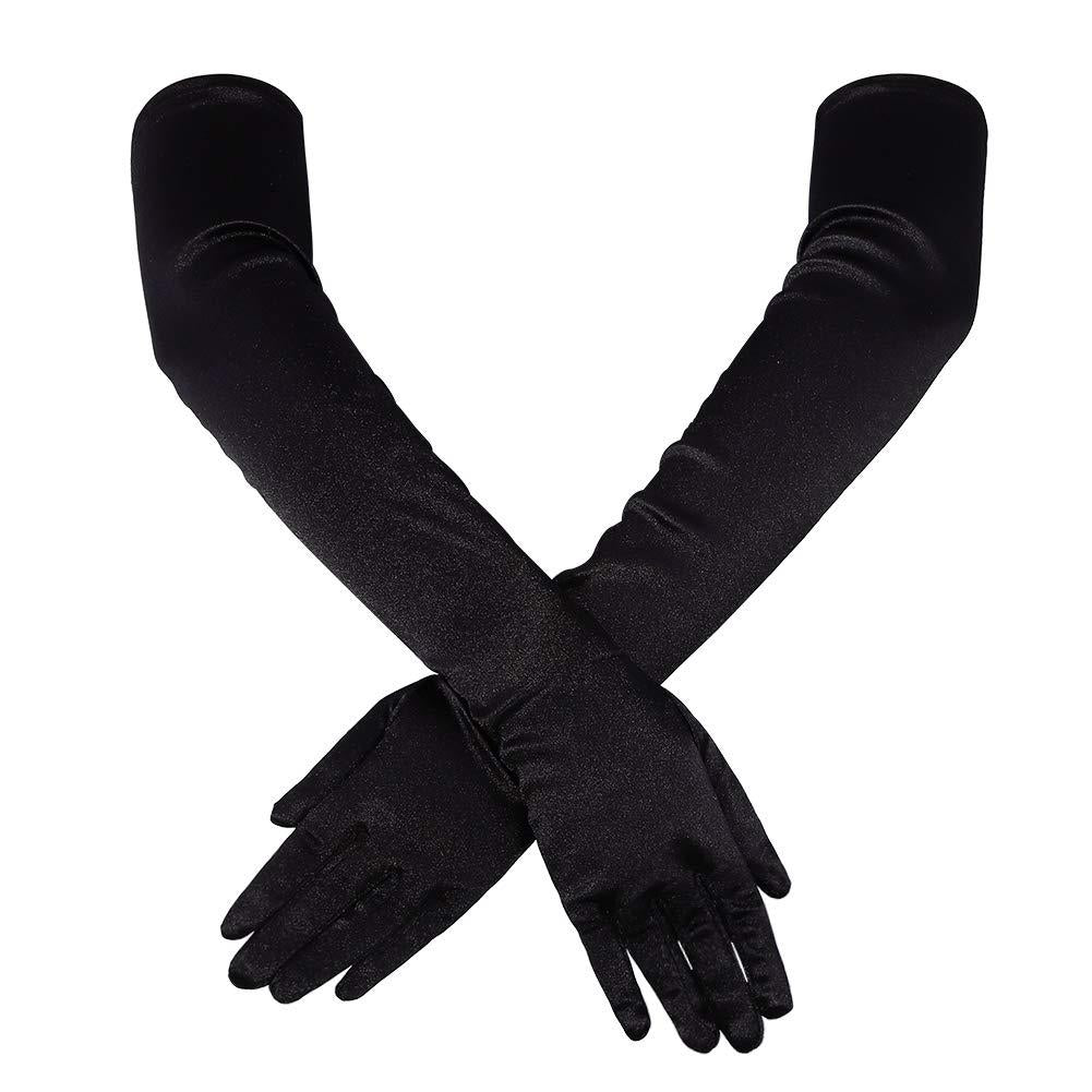 Women's Black Elbow Length Gloves (55cm)