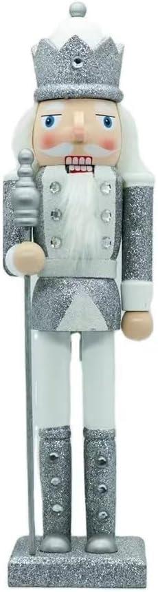 25cm Silver & White Glitter Nutcrackers - 3pcs Set