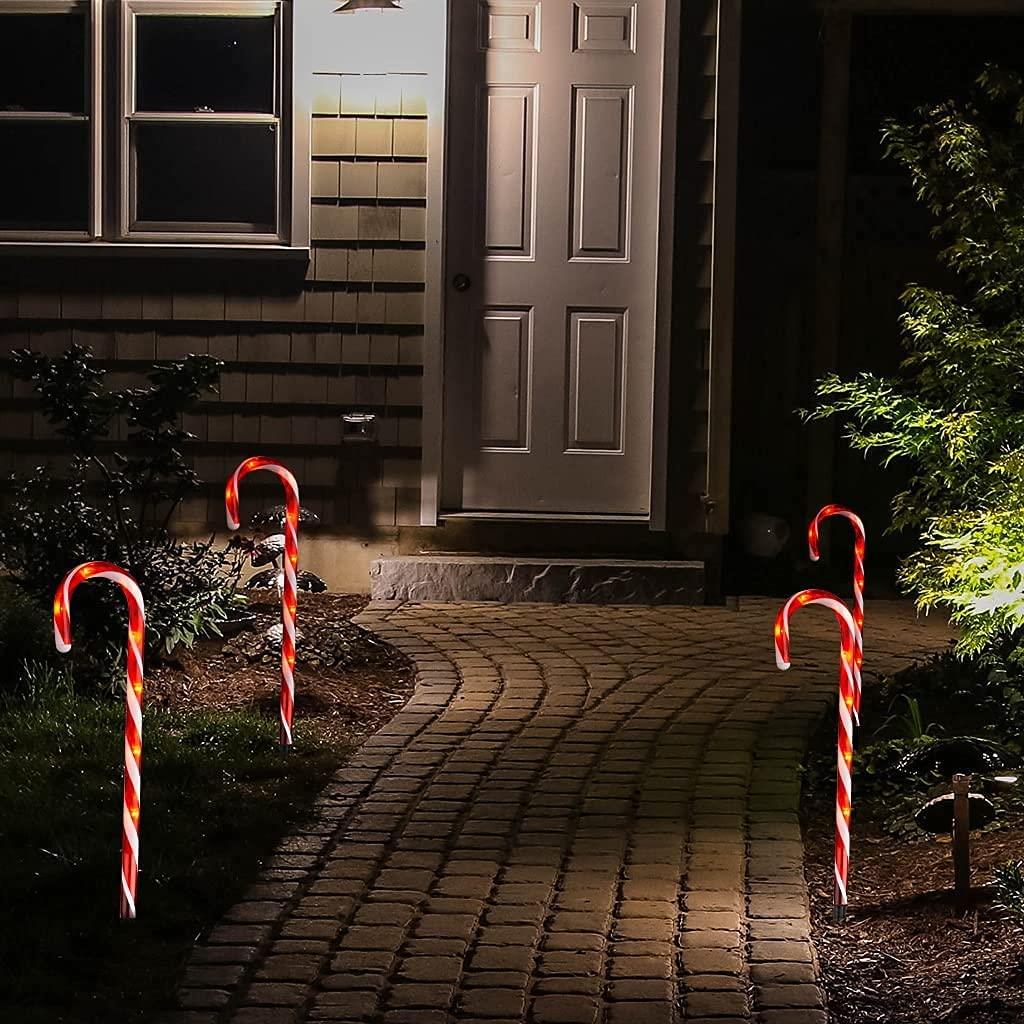 Set of 4 LED Candy Cane Stake Red & White Stripes - 72cm