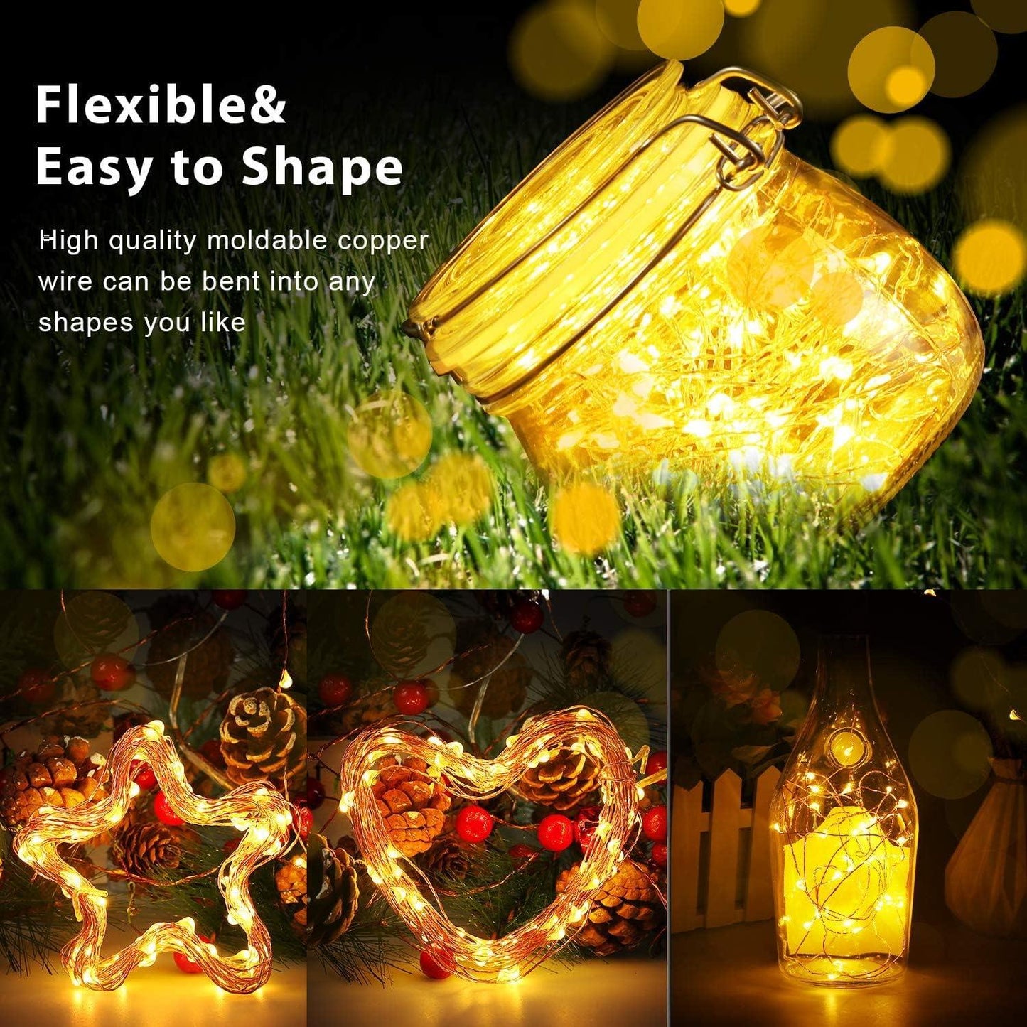 2x 40 Warm White LED Battery Operated Lights - Gold Wire