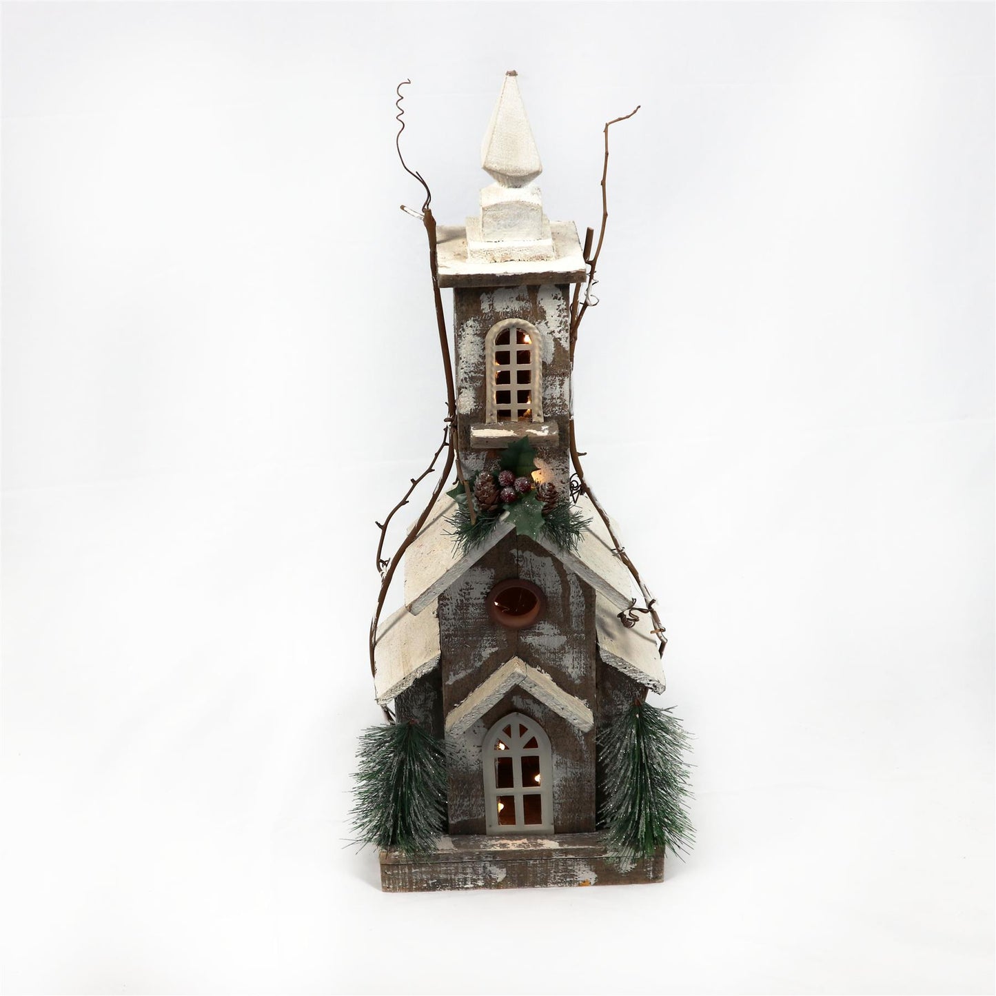 Wooden House with White Bulbs 23x12x66cm