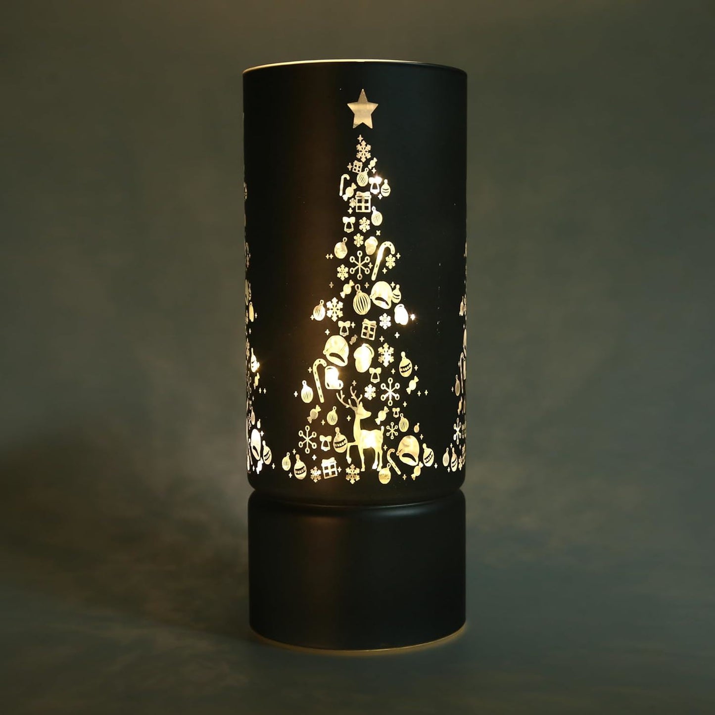 22cm Christmas Decorated LED Grey Glass Vase