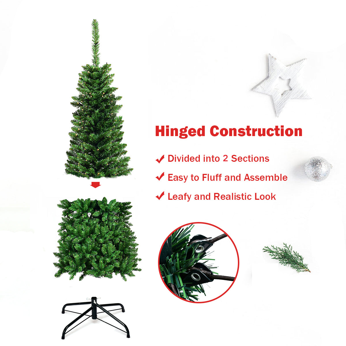 5Ft Pre-Lit Green Pencil Christmas Tree White LEDs