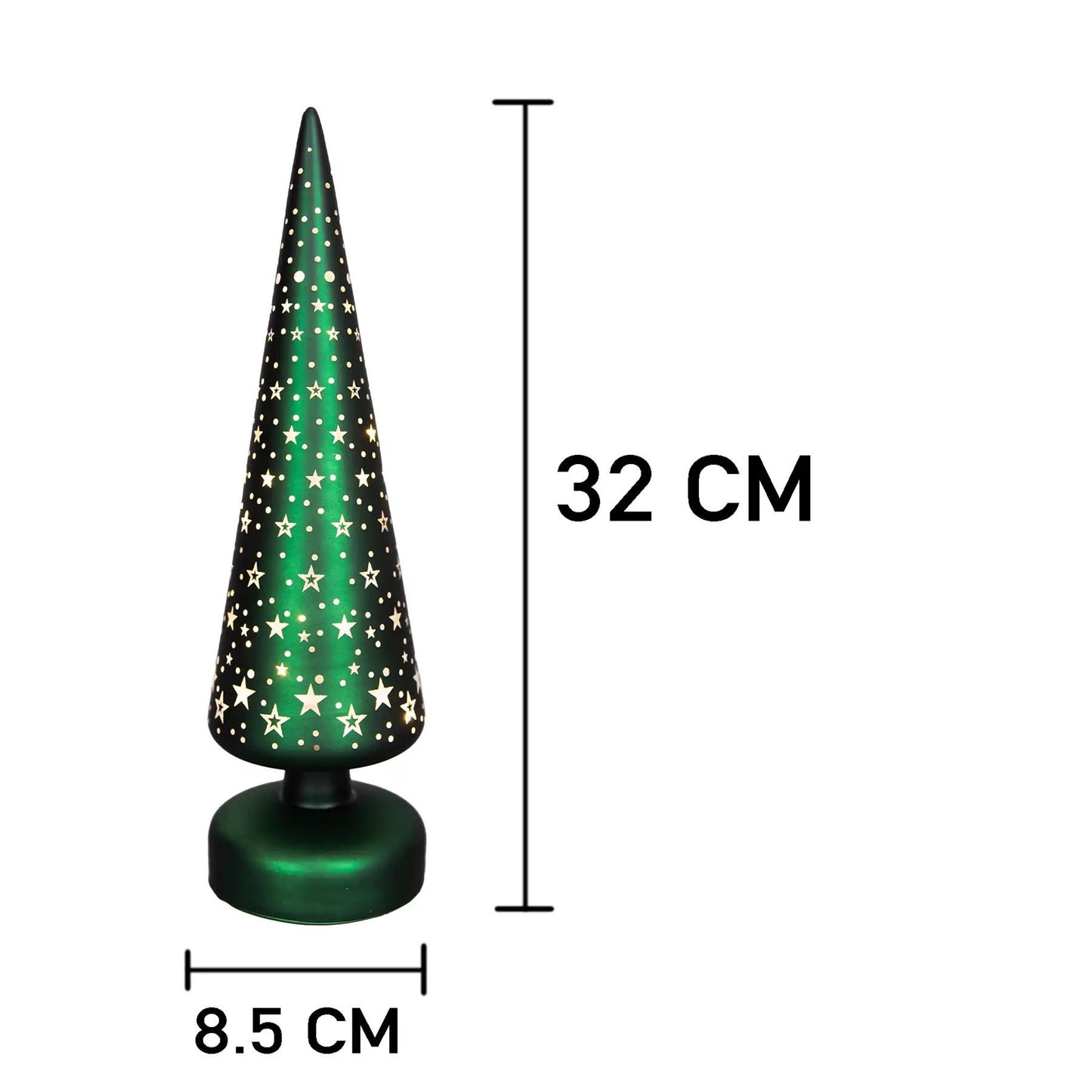 32cm Green Christmas Glass Lamp with LEDs