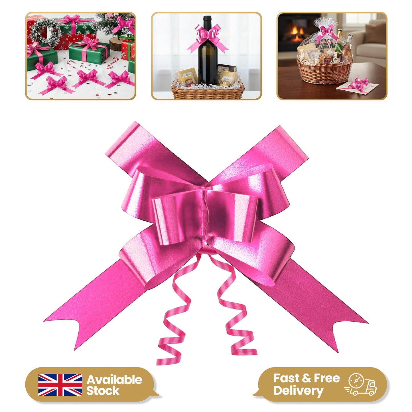 10 Hot Pink Pull Bows - 50mm