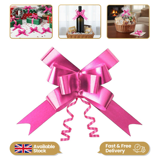 10 Hot Pink Pull Bows - 50mm