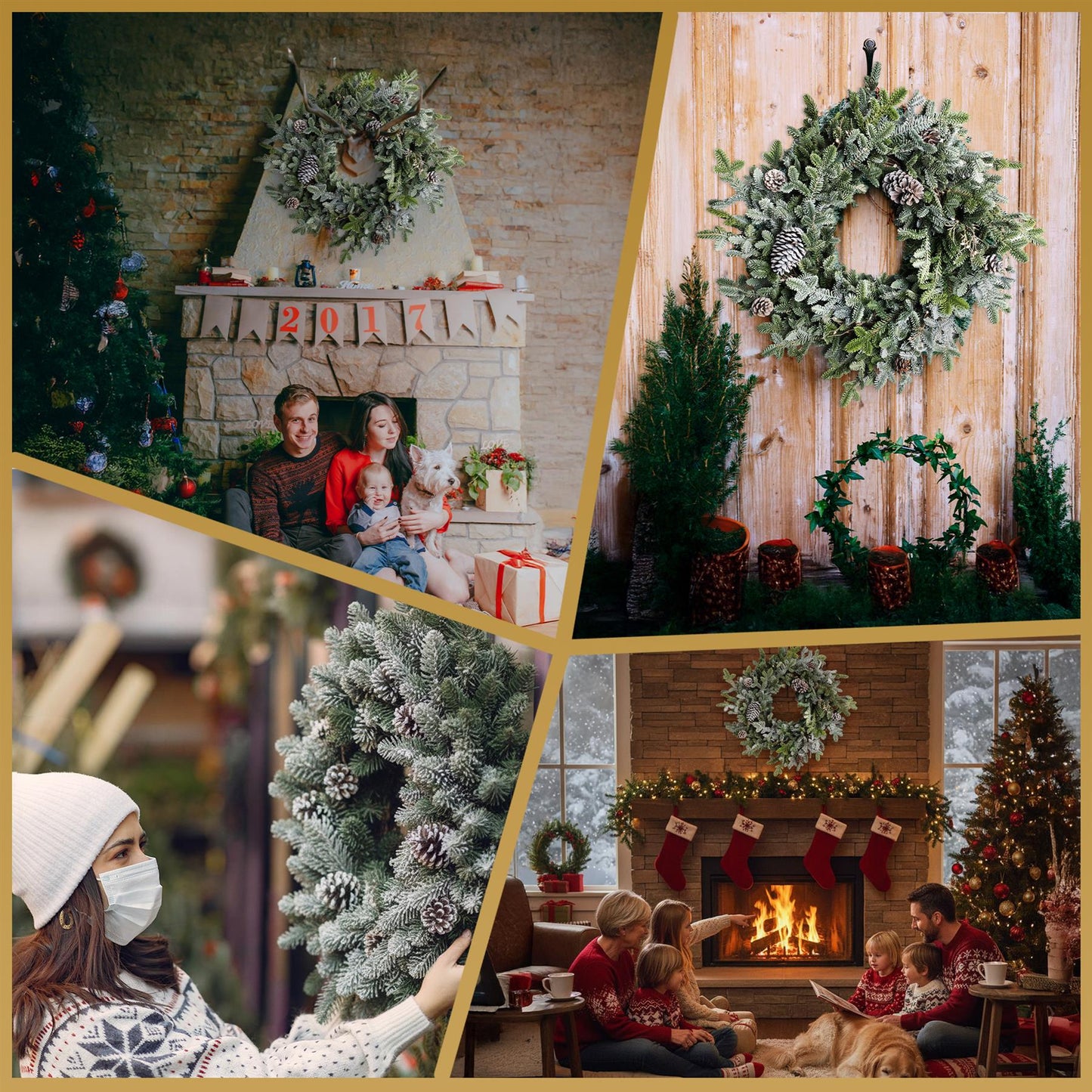 80CM CYPRESS PINE WITH PINE CONES WREATH