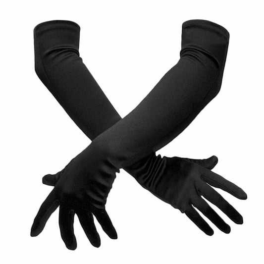 Women's Black Elbow Length Gloves (55cm)