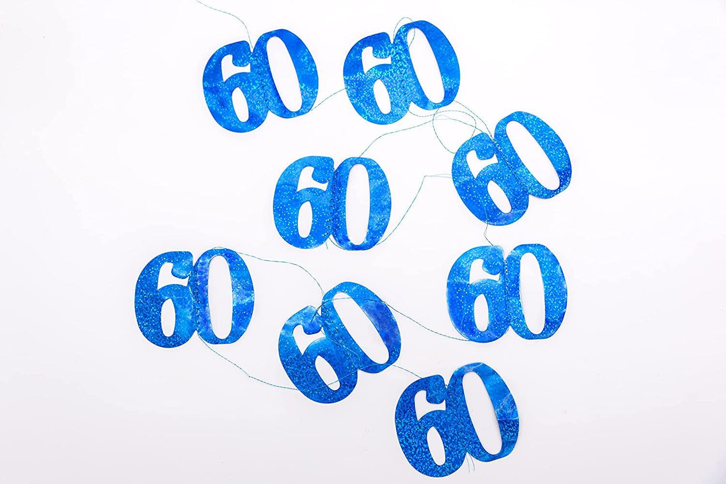 Blue Glitz 60th Birthday String Decorations, 1.5m (Pack of 6)